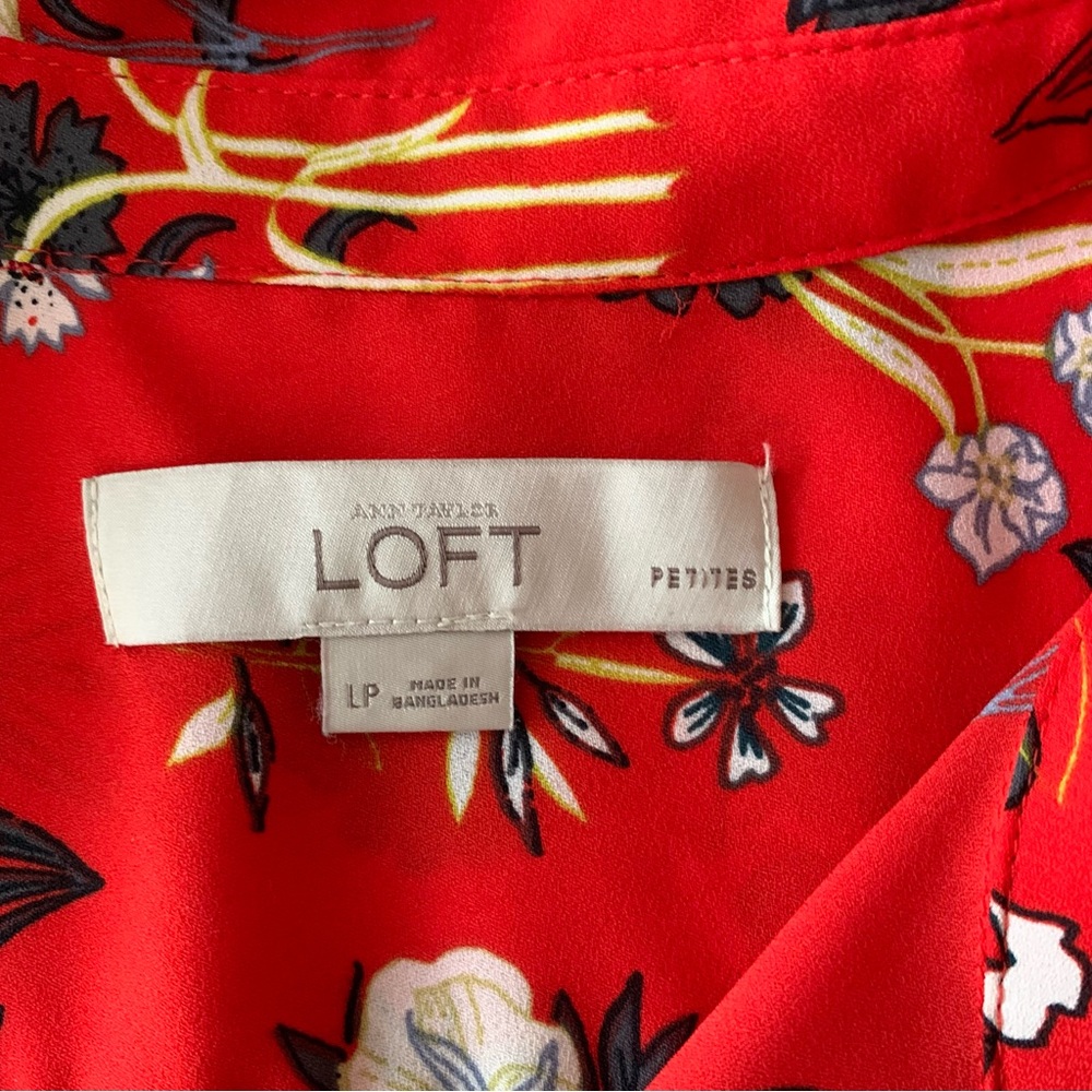 LOFT button down chiffon blouse red floral size large petite - Picture 5 of 8